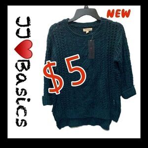 3/$15 or ADD ON ITEM NWT Bluish green crewneck cuffed sleeves knit sweater